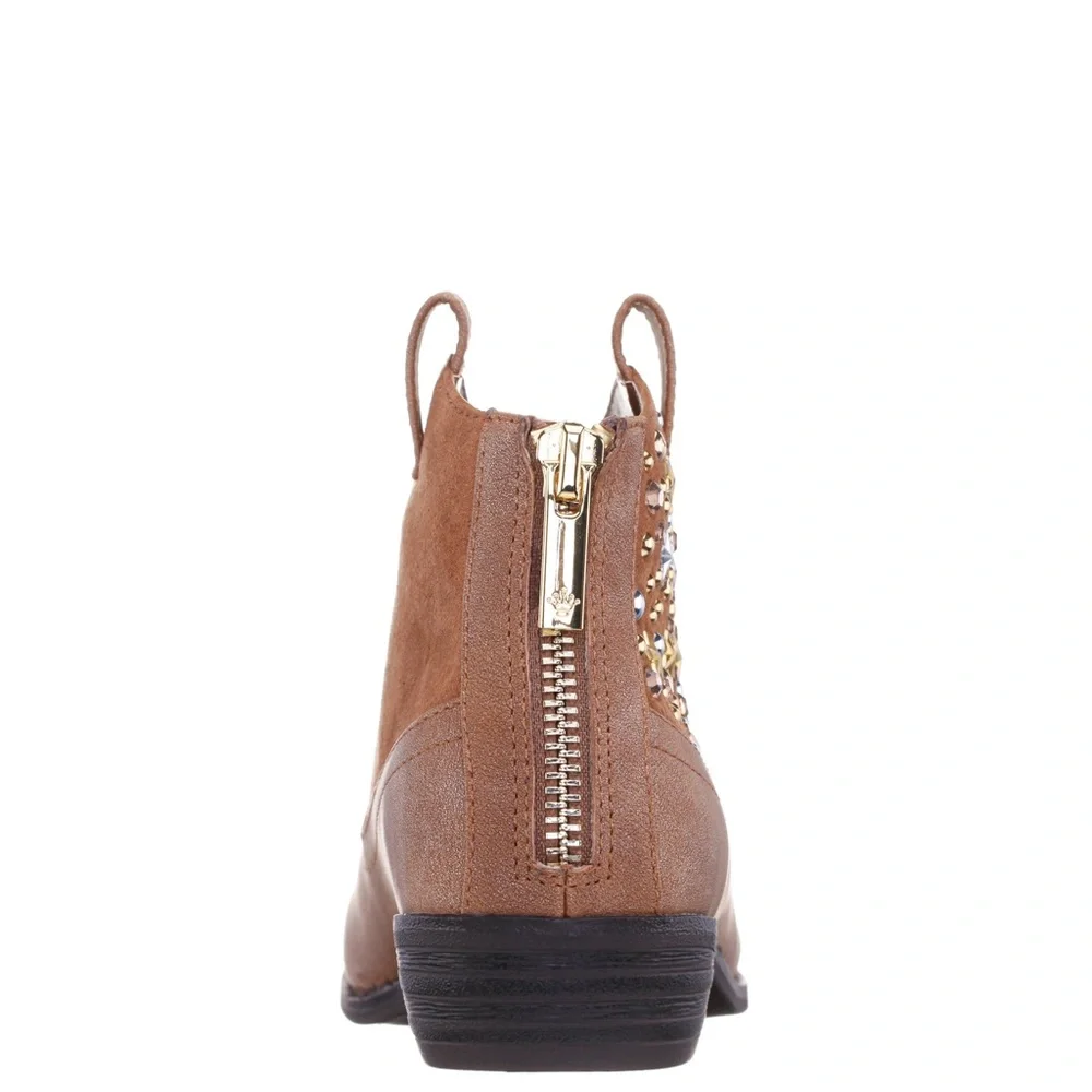 Nina Sai Tan Shimmer Jewel Studded Ankle Boots Sz 4 BNWB